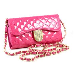 iPhone 6 Plus Note 4 Universal Diamond Flip Wallet Strap Purse Case (Hot Pink)